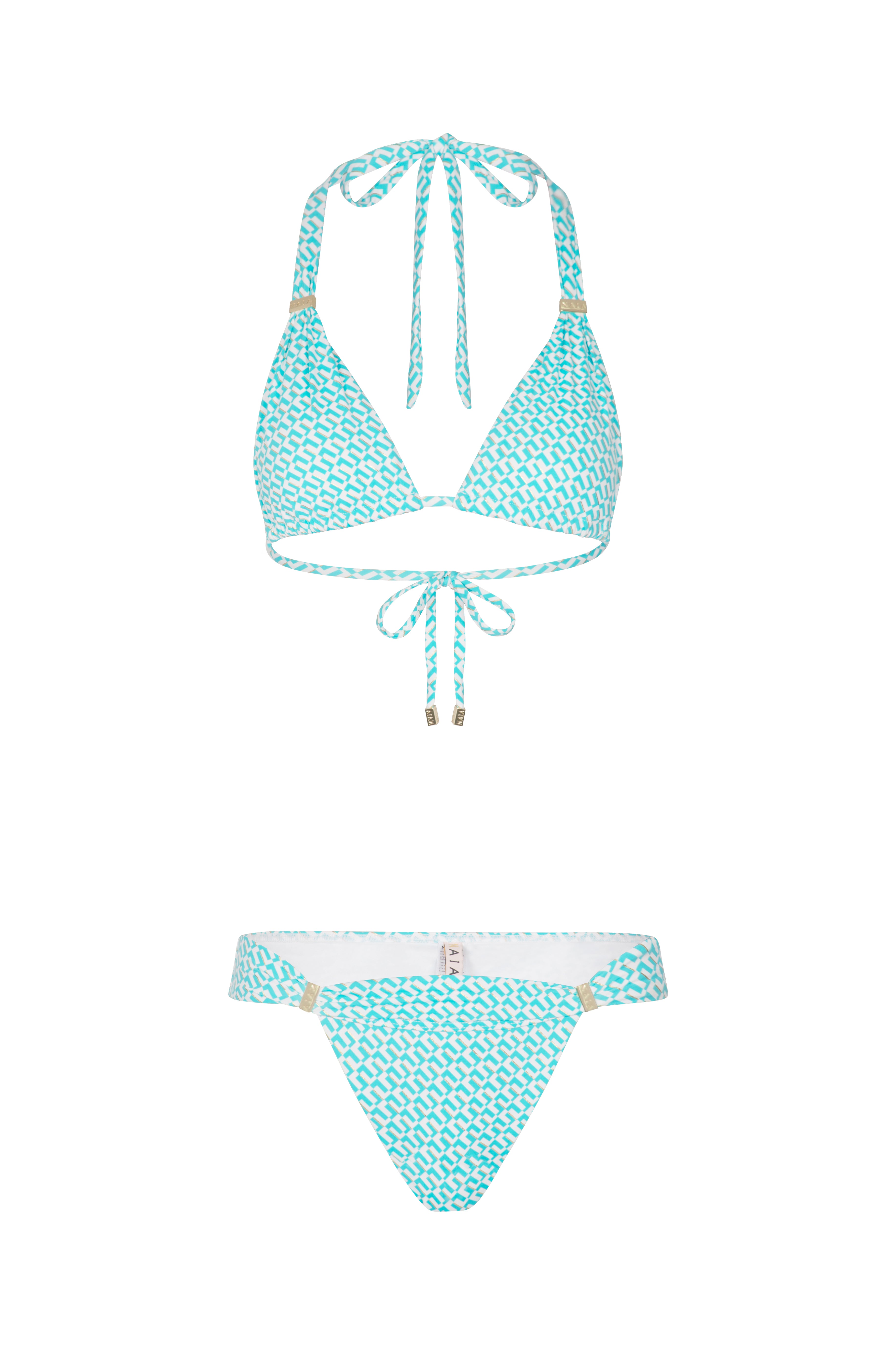 Maia Bikini Top in Turquoise Geo Print